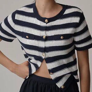 SAM EDELMAN Colleen Stripe Short Sleeve Cardigan knit blue Size Medium NWT